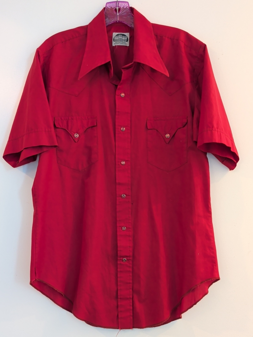 70's Vintage Miller Western Wear Red Pearlsnap Short Sleeve Shirt Size 16